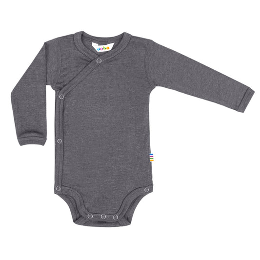 Wickelbody langarm Wolle/Seide grau